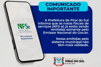 Prefeitura de Piraí do Sul já está utilizando o Emissor Nacional para Nota Fiscal de Serviços