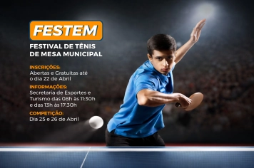 FESTEM 2026 - inscrições abertas para o Festival Municipal de Tênis de Mesa em Piraí do Sul