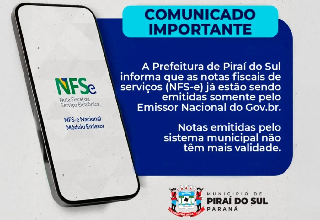 Prefeitura de Piraí do Sul já está utilizando o Emissor Nacional para Nota Fiscal de Serviços
